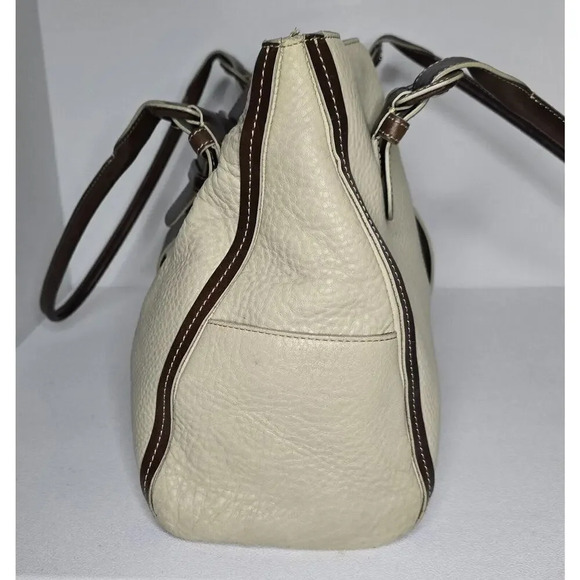 LEVENGER BRIEFCASE SHOULDER WORK TOTE BAG 3 COMPARTMENTS Creme/Tan LEATHER - Picture 5 of 14